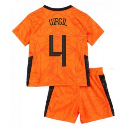 Koszulka Holandia Virgil van Dijk 4 Dziecięcy Domowe Koszulki Piłkarskie Euro 2020 Krótki Rękaw